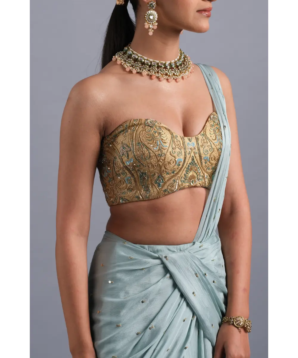 AASTHA SOOD - Sky blue Chiffon flared Lehenga Saree